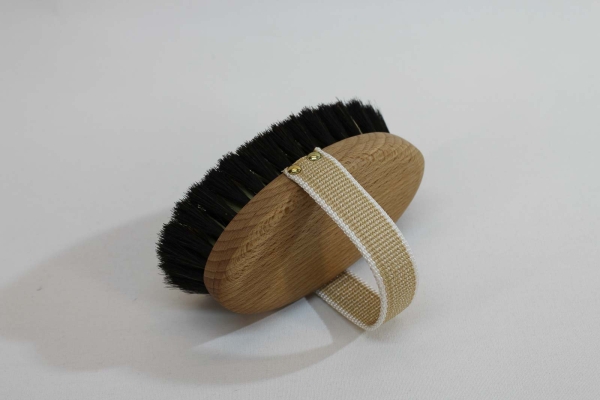 Massagebürste, oval mit Gurtband Agave / Rosshaar